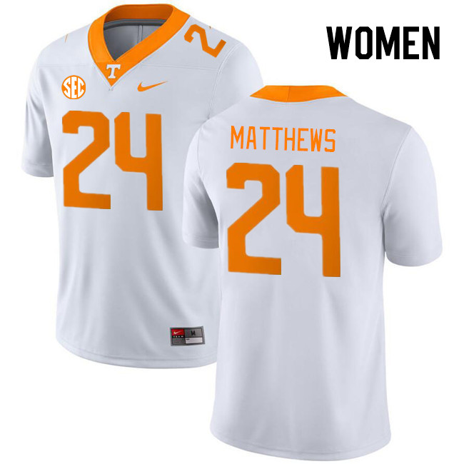 Women #24 Jordan Matthews Tennessee Volunteers College Football Jerseys Stitched Sale-White